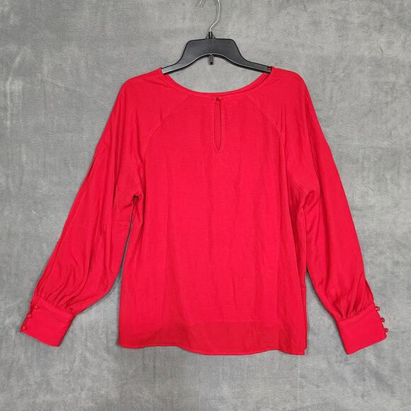 Maurice’s Red Blouse Chiffon Shirt Size Large Slit Sleeve Keyhole Back - Picture 2 of 10
